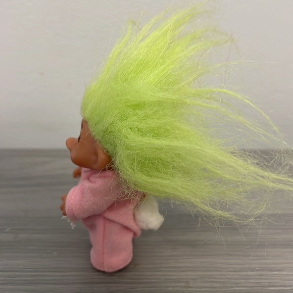 Vintage Dam Troll with Green Hair, Pink Pajamas, and a Bunny Tail - Picture 2 of 7